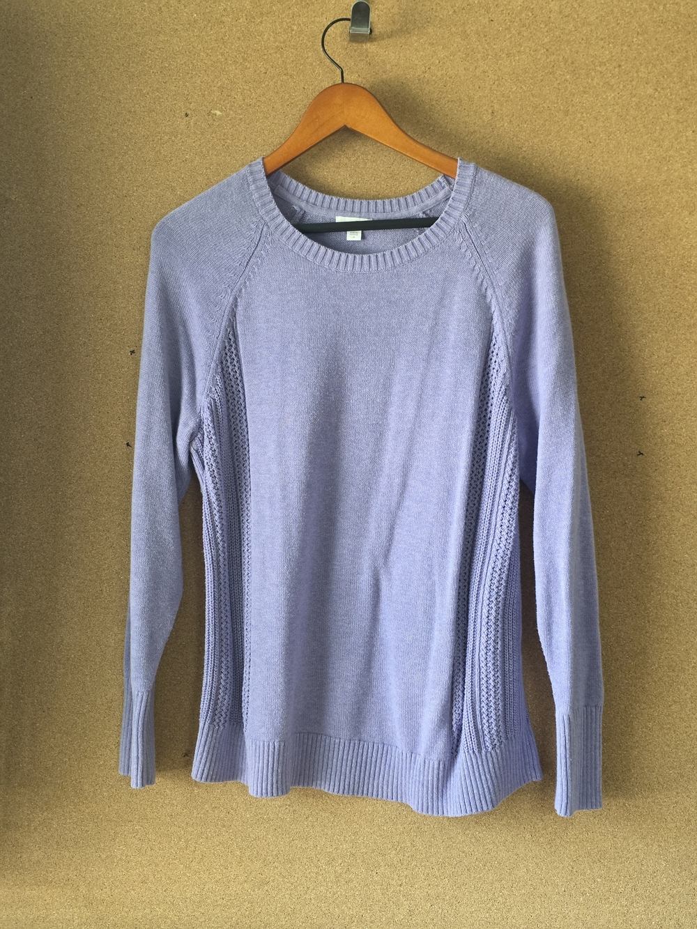 J. Jill Lavender Crewneck Knit Sweater M Cotton Blend Openwork Crochet Accent
